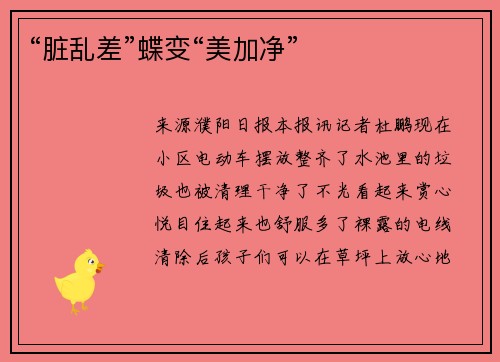 “脏乱差”蝶变“美加净”